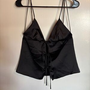 Zara Black Satin Tie-front Tank Top
